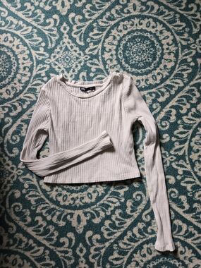 Zara Cream Ribbed Long Sleeve Crop Top